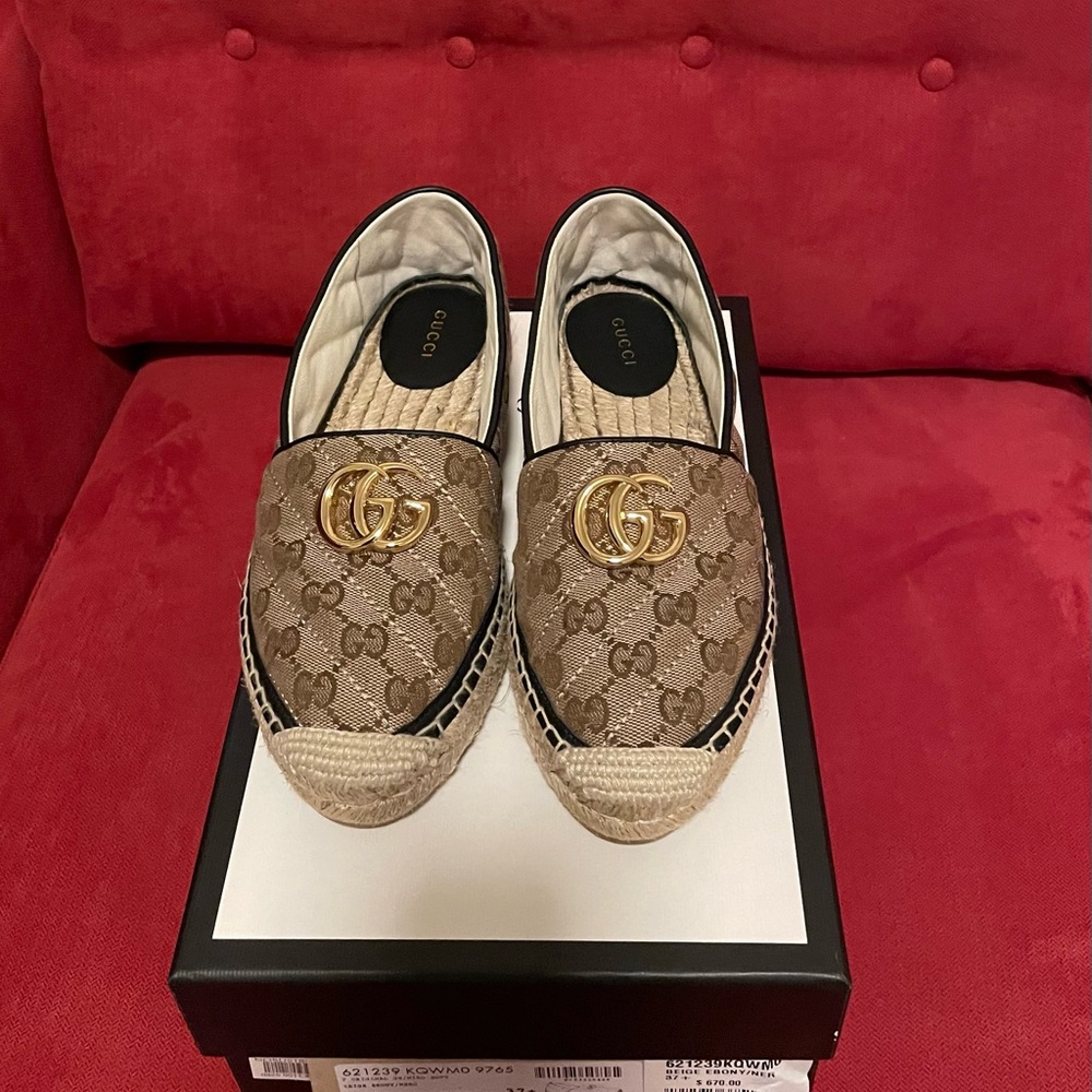 Gucci Beige and Gold GG Espadrilles